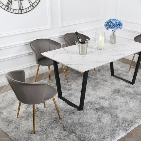 Mill Dining Set - Marble Table with 4 Velvet Chairs