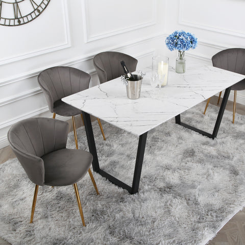 Mill Dining Set - Marble Table with 4 Velvet Chairs