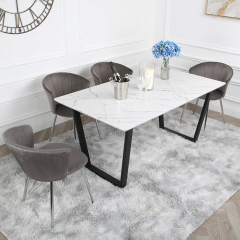 Mill Dining Set - Marble Table with 4 Velvet Chairs