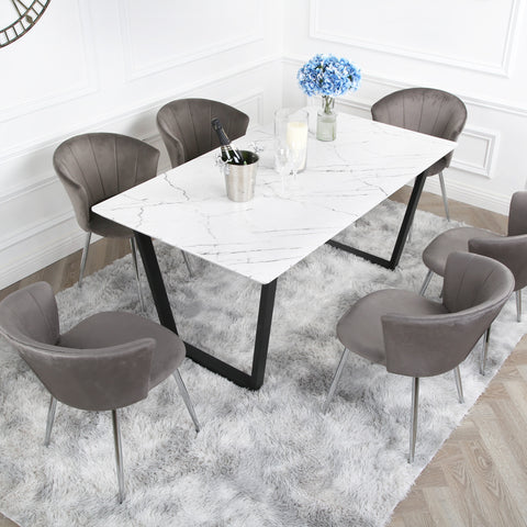 Mill Dining Set - Marble Table with 6 Velvet Chairs