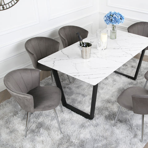 Mill Dining Set - Marble Table with 6 Velvet Chairs