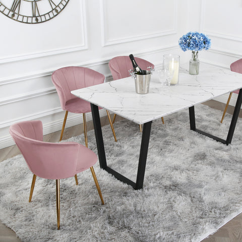 Mill Dining Set - Marble Table with 4 Velvet Chairs