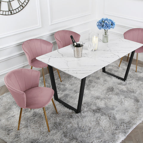 Mill Dining Set - Marble Table with 4 Velvet Chairs