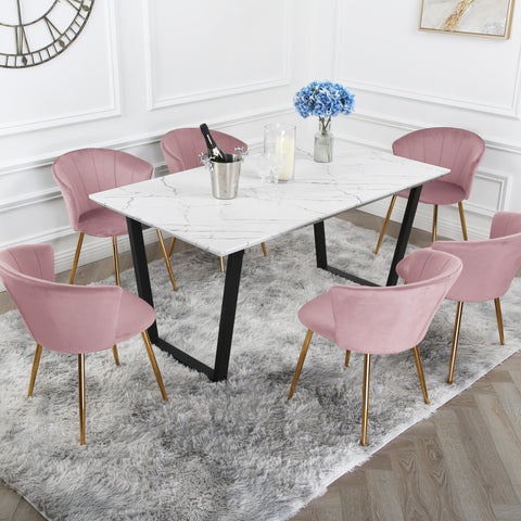 Mill Dining Set - Marble Table with 6 Velvet Chairs