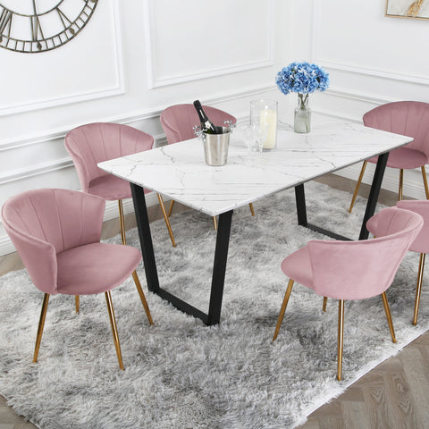 Mill Dining Set - Marble Table with 6 Velvet Chairs