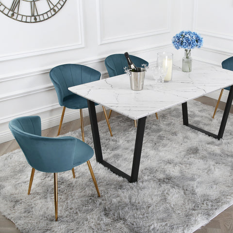 Mill Dining Set - Marble Table with 4 Velvet Chairs