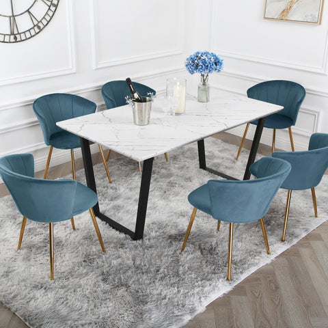 Mill Dining Set - Marble Table with 6 Velvet Chairs