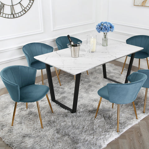 Mill Dining Set - Marble Table with 6 Velvet Chairs