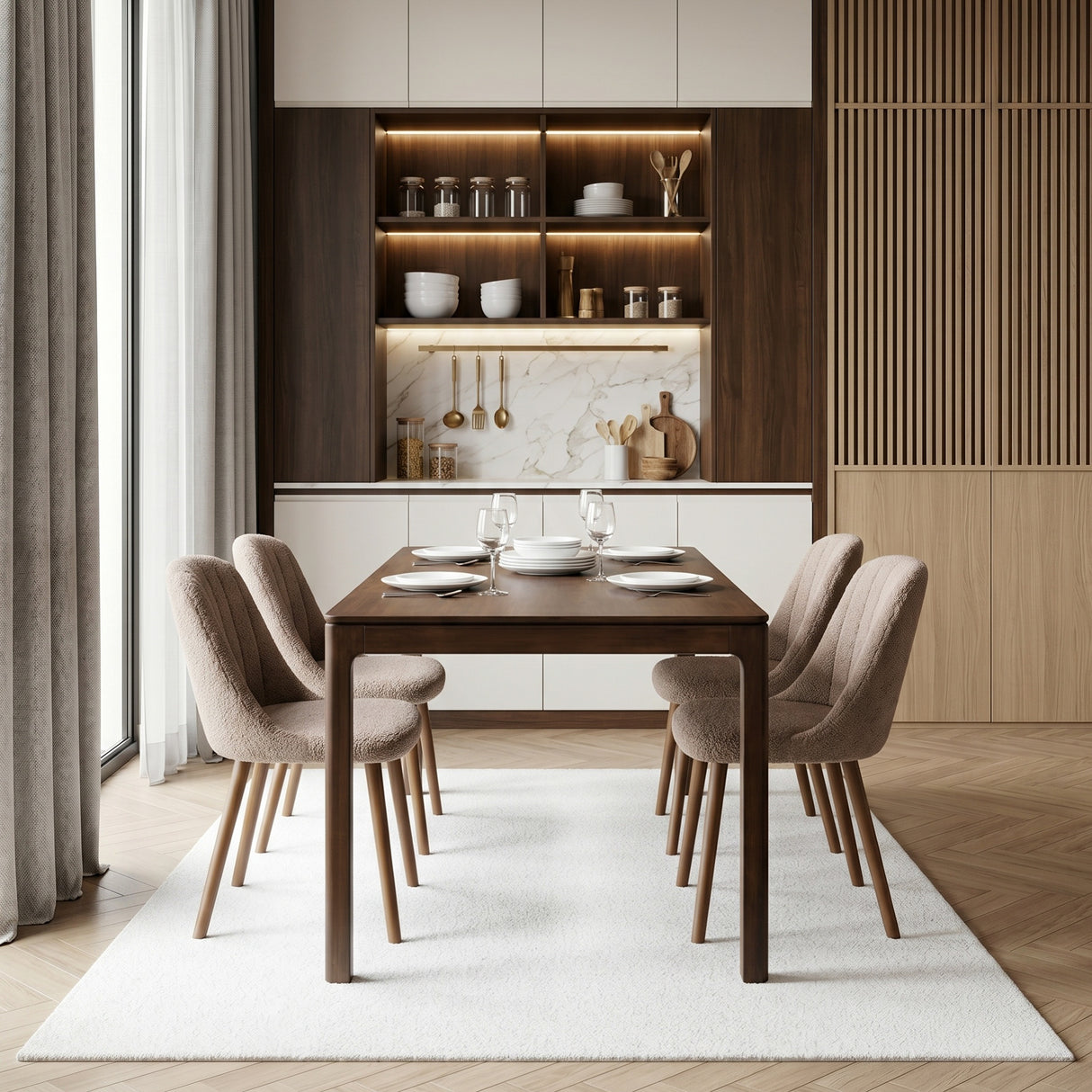 Emilia Dining Chairs Set of 2 – Boucle Upholstered Modern Dining Chairs