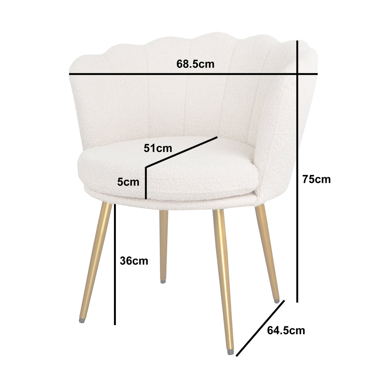 Flora - Boucle Armchair in Cream - Black / Golden Legs