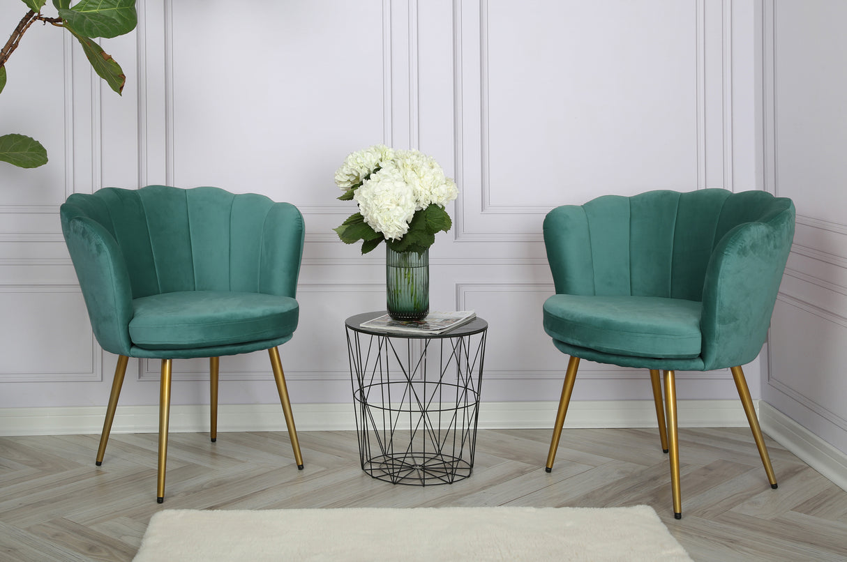 Flora - Velvet Accent Chair with Scalloped-back Design