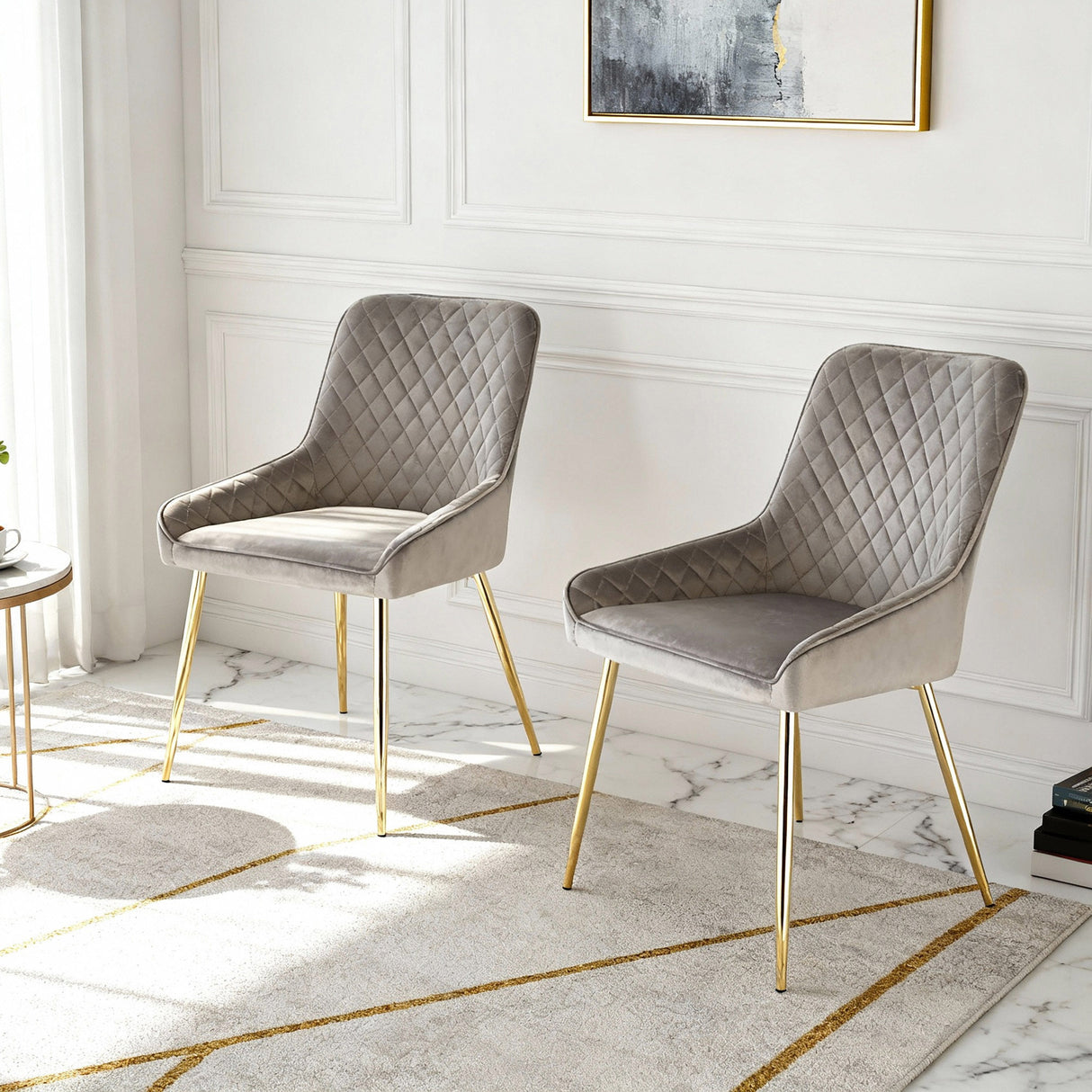 Hamilton - Dining x2 Chair in Velvet - (Grey, Pink, Green)