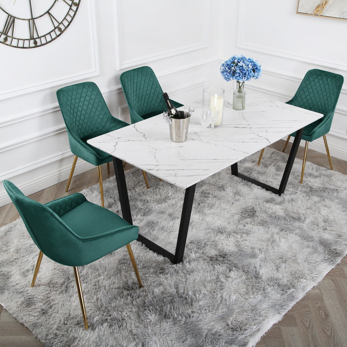 Hamilton Dining Set - Marble table and Velvet Chairs