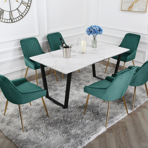 Hamilton Dining Set - Marble table with 6 Velvet Chairs