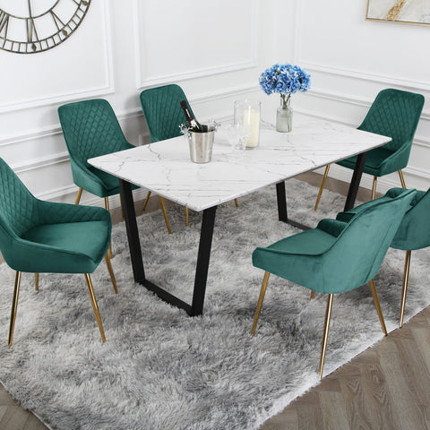 Hamilton Dining Set - Marble table with 6 Velvet Chairs