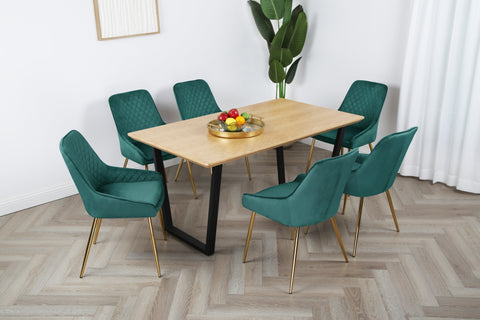 Hamilton Dining Set - Oak table with 6 Velvet Chairs