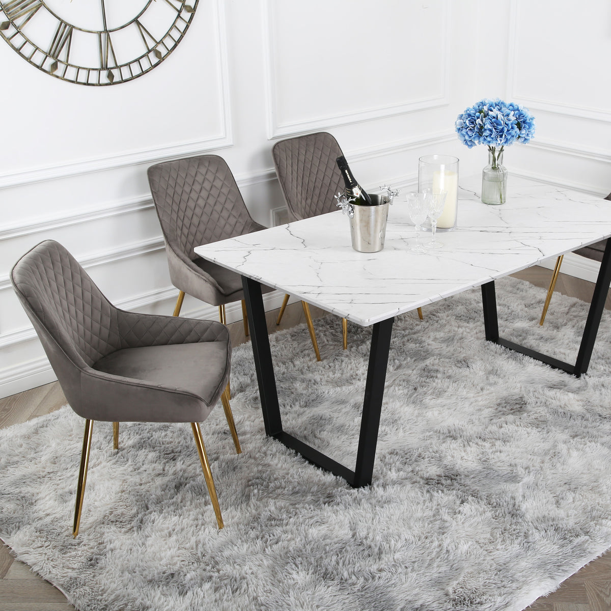 Hamilton Dining Set - Marble table with 4 Velvet Chairs