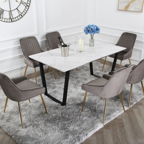 Hamilton Dining Set - Marble table with 6 Velvet Chairs