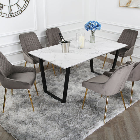 Hamilton Dining Set - Marble table with 6 Velvet Chairs