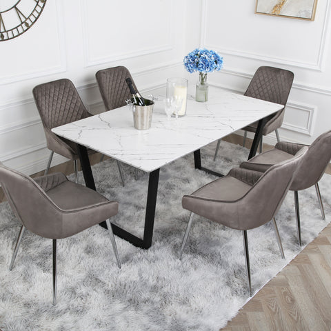 Hamilton Dining Set - Marble table with 6 Velvet Chairs