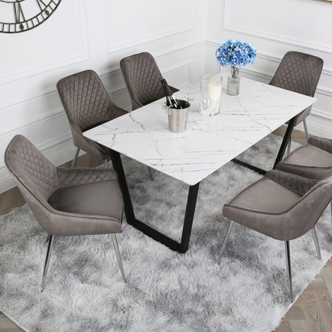 Hamilton Dining Set - Marble table with 6 Velvet Chairs