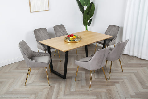 Hamilton Dining Set - Oak table with 6 Velvet Chairs