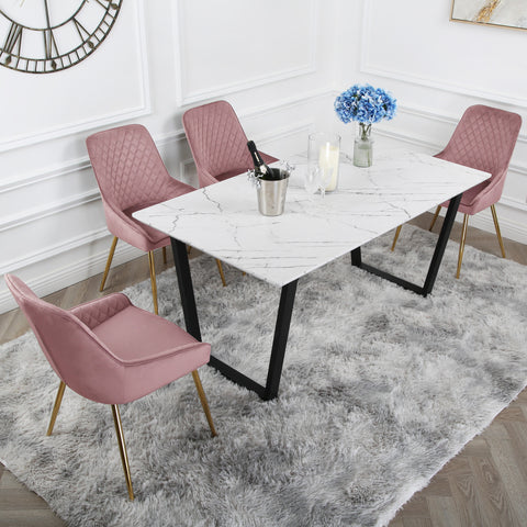 Hamilton Dining Set - Marble table with 4 Velvet Chairs