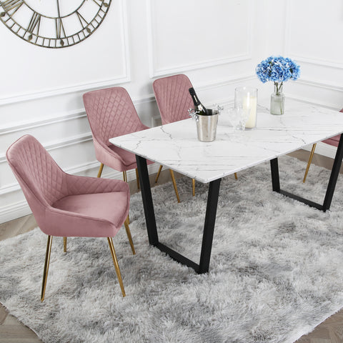 Hamilton Dining Set - Marble table with 4 Velvet Chairs