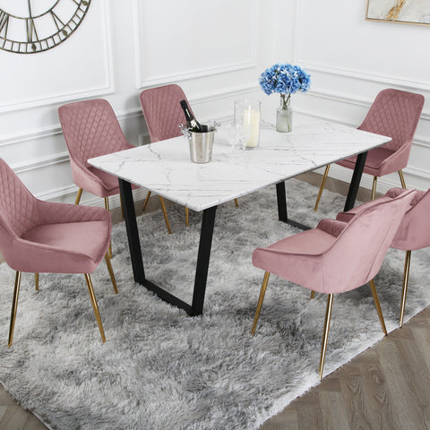 Hamilton Dining Set - Marble table with 6 Velvet Chairs