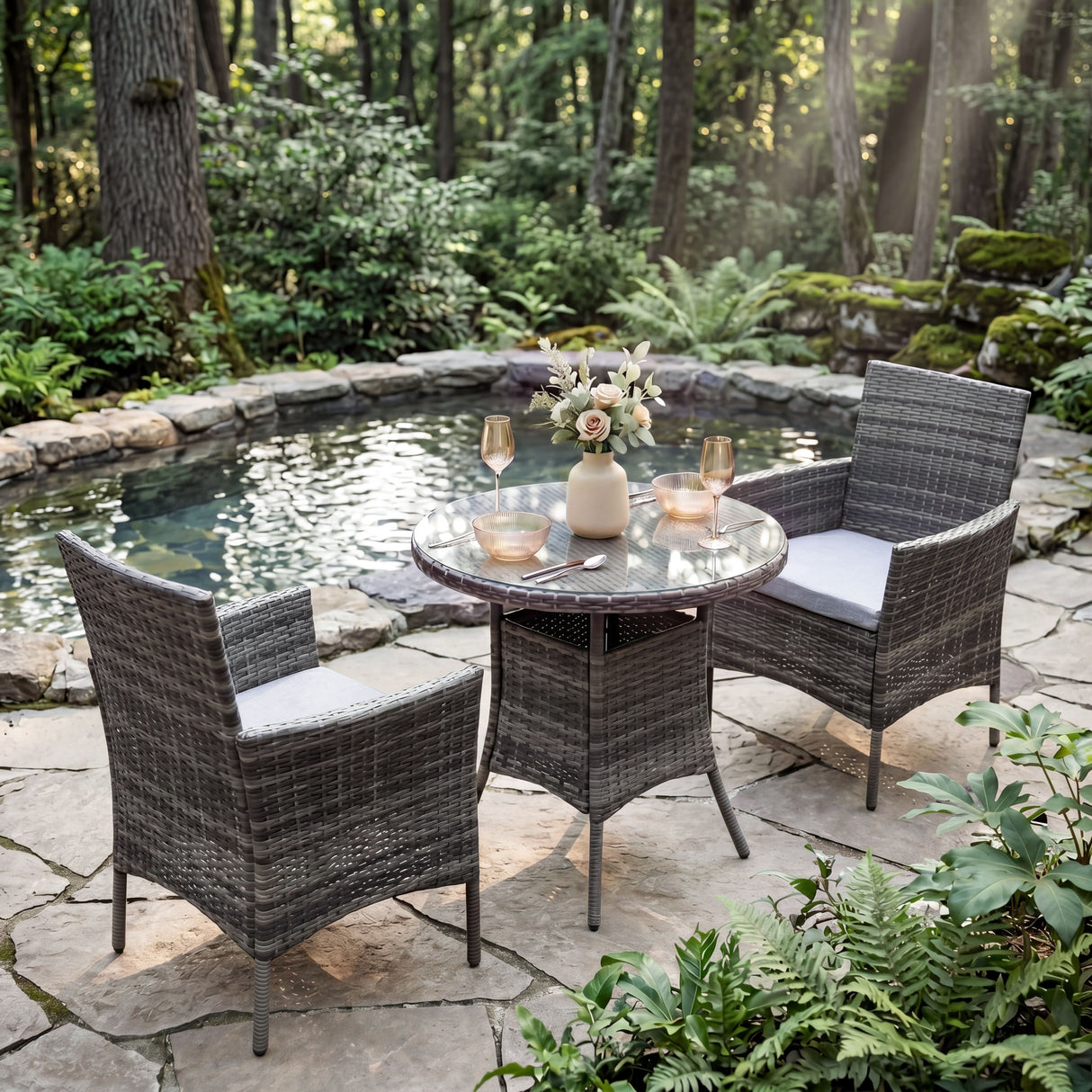 Judas 2-Seater Garden Bistro Set for Patio in Rattan