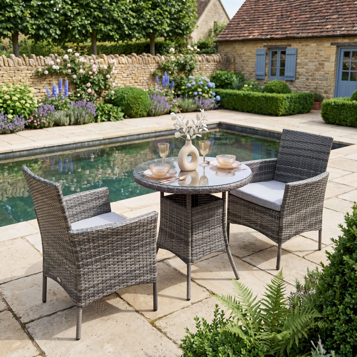Judas 2-Seater Garden Bistro Set for Patio in Rattan