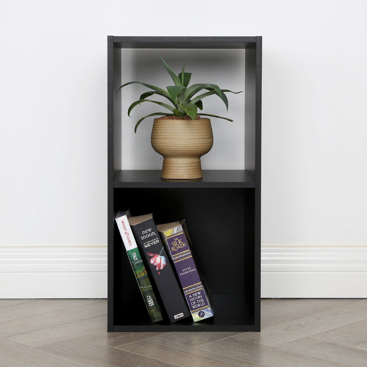 Jane - 2x1 Bookcase - Cube storage boxes (Black or Oak)