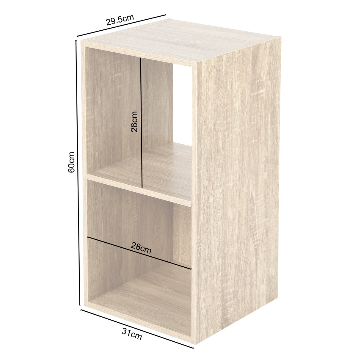 Jane - 2x1 Bookcase - Cube storage boxes (Black or Oak)