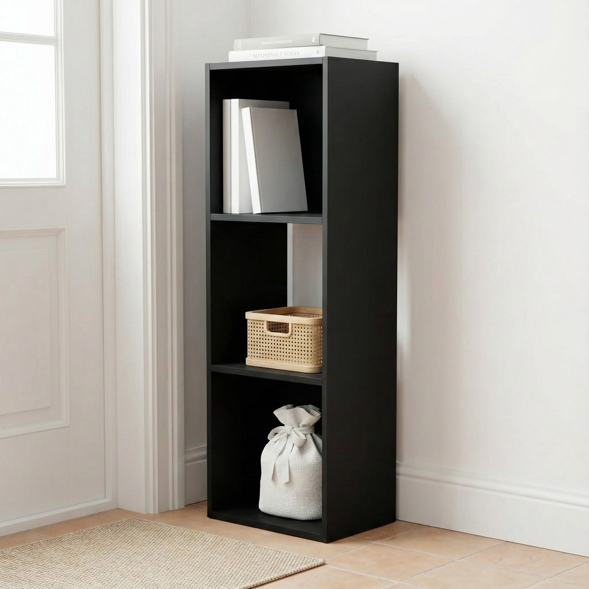 Jane 3x1 Bookcase with Cube Storage Boxes – Black or Oak