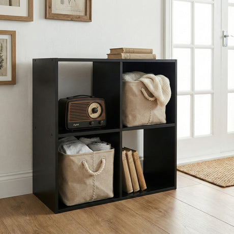 Jane 2x2 Cube Storage Bookcase with Storage Boxes – Black or Oak