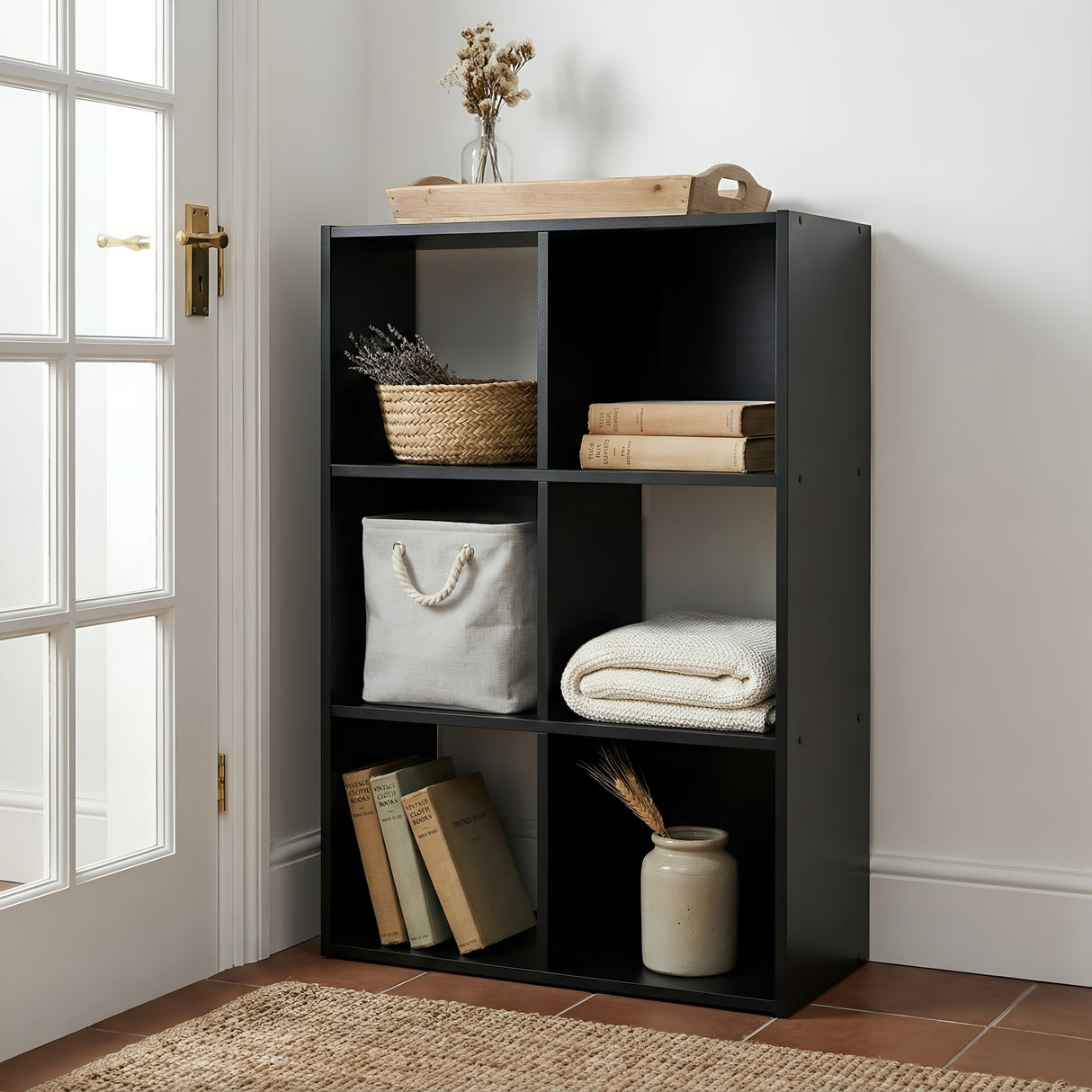 Jane - 3x2 Bookcase - Cube storage boxes (Black or Oak)
