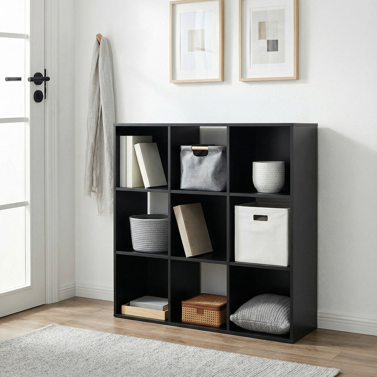 Jane - 3x3 Cube Storage Bookcase with Shelves (Black or Oak)