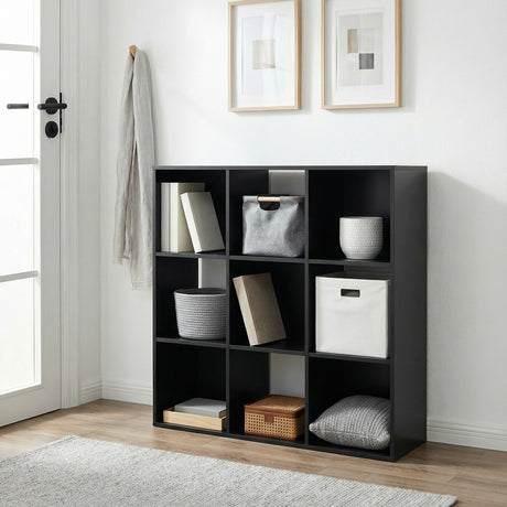 Jane - 3x3 Cube Storage Bookcase with Shelves (Black or Oak)