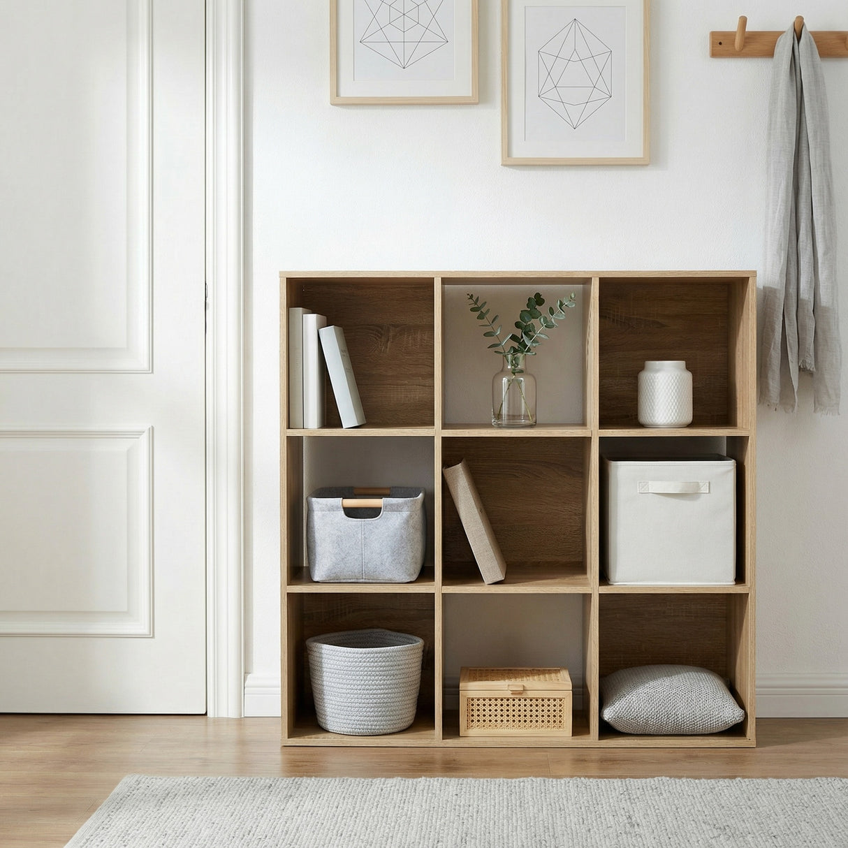 Jane - 3x3 Cube Storage Bookcase with Shelves (Black or Oak)