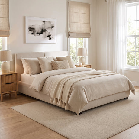 Kleio Upholstered Double Bed Frame with Curved Footboard