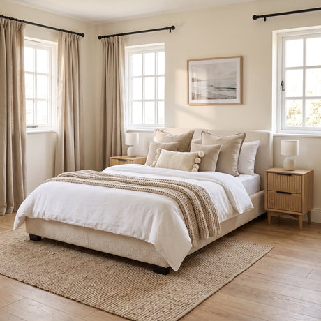 Kleio Upholstered King Size Bed Frame with Curved Footboard