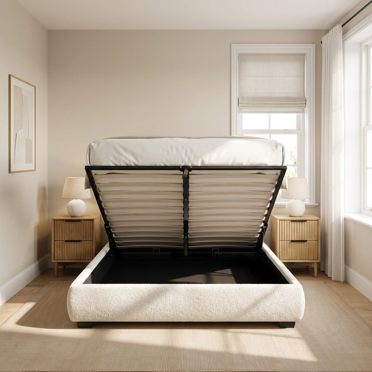 Kleio Upholstered Ottoman Storage Double Bed with Gas Lift
