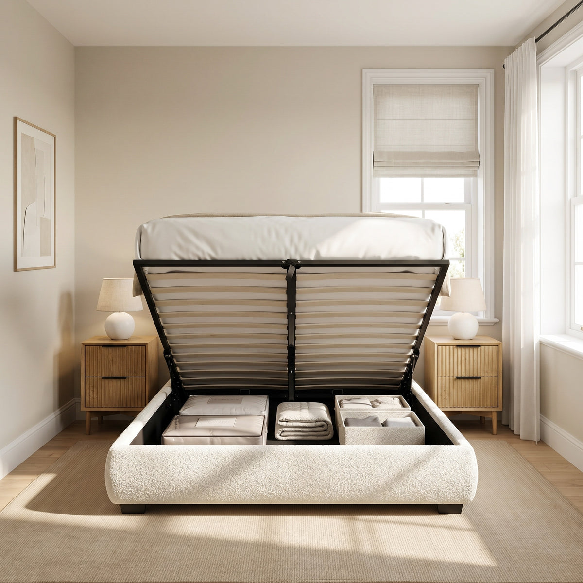 Kleio Upholstered Ottoman Storage Double Bed with Gas Lift