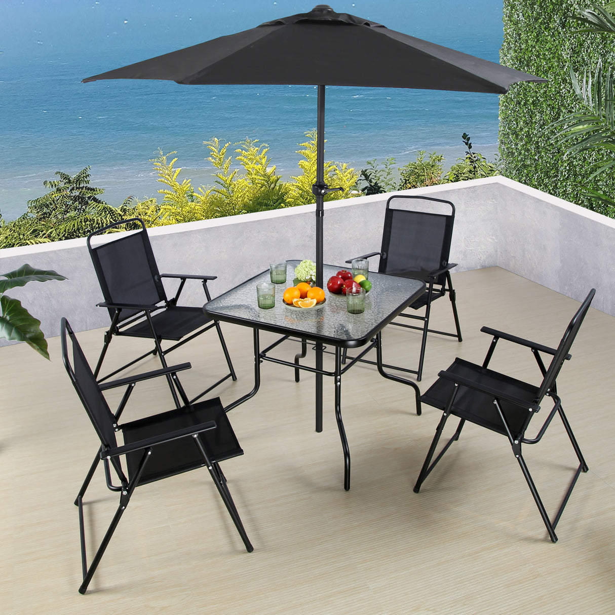 LASO Patio Dining Set - Garden Table 4-Chairs and Umbrella