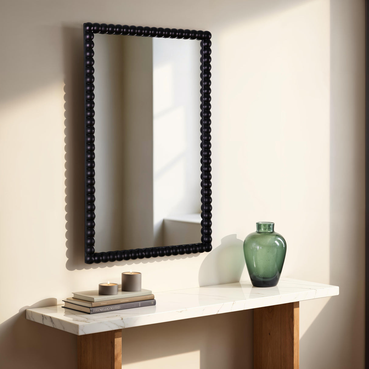 Lecco - Wooden Wall Mirror with Beaded Frame - 60x90cm