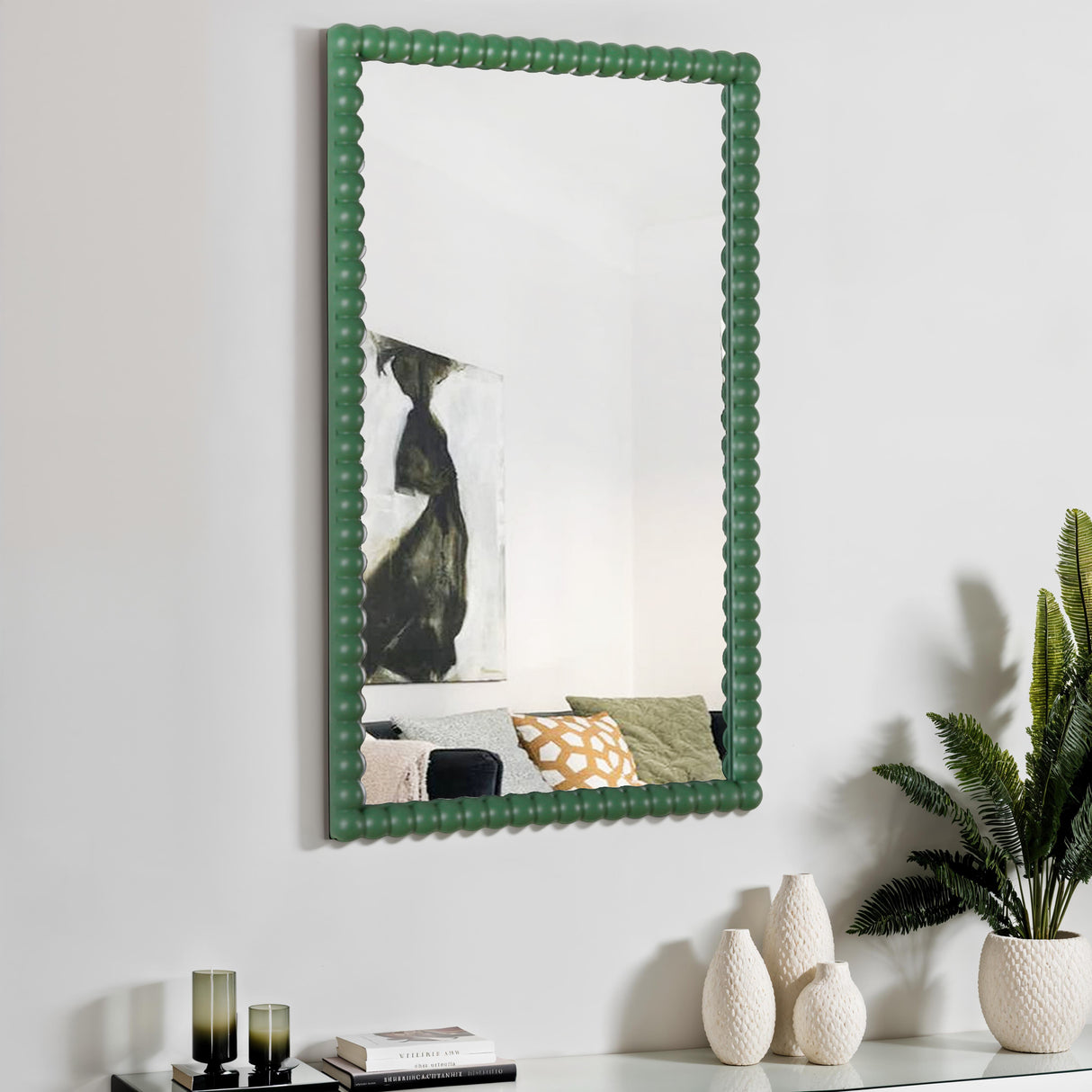 Lecco - Wooden Wall Mirror with Beaded Frame - 60x90cm
