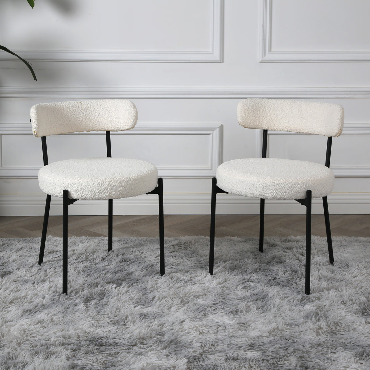 Lulu - Set of 2 Dining Chairs in Boucle Fabric - Cream