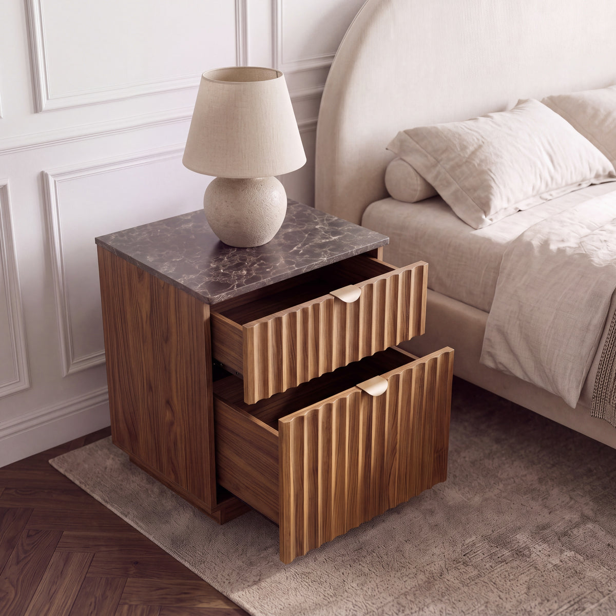 Mayfair Fluted Smoked Oak Bedside Table