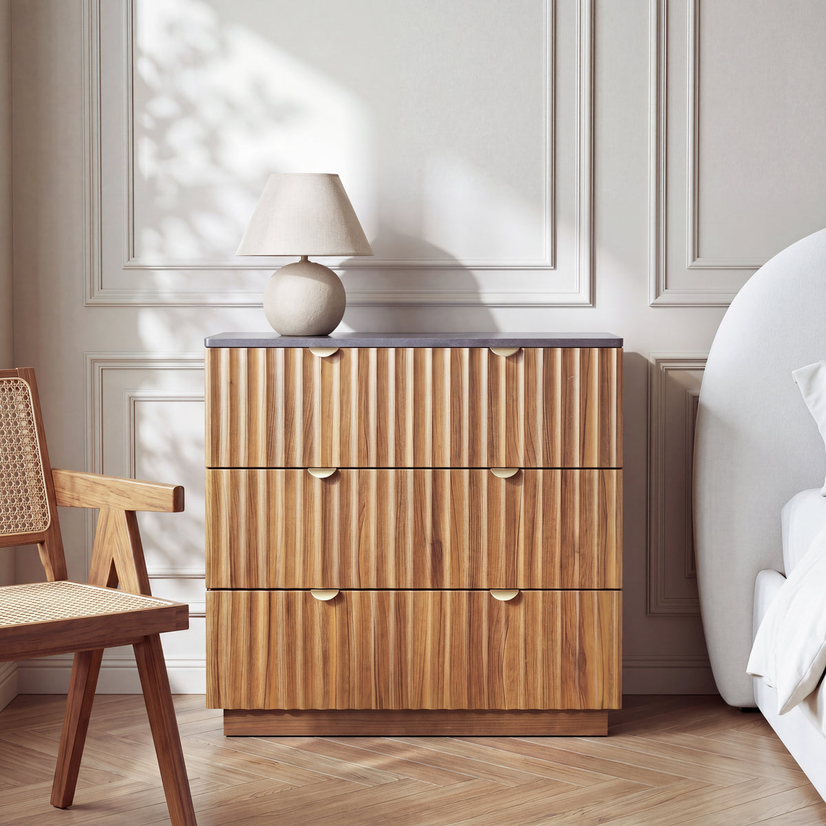 Mayfair Fluted Smoked Oak Chest of 3 Drawer