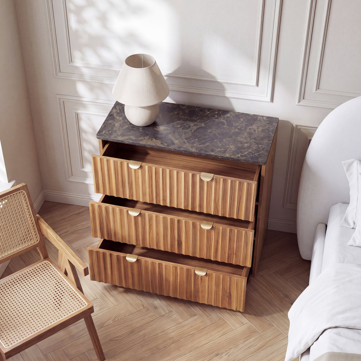 Mayfair Fluted Smoked Oak Chest of 3 Drawer